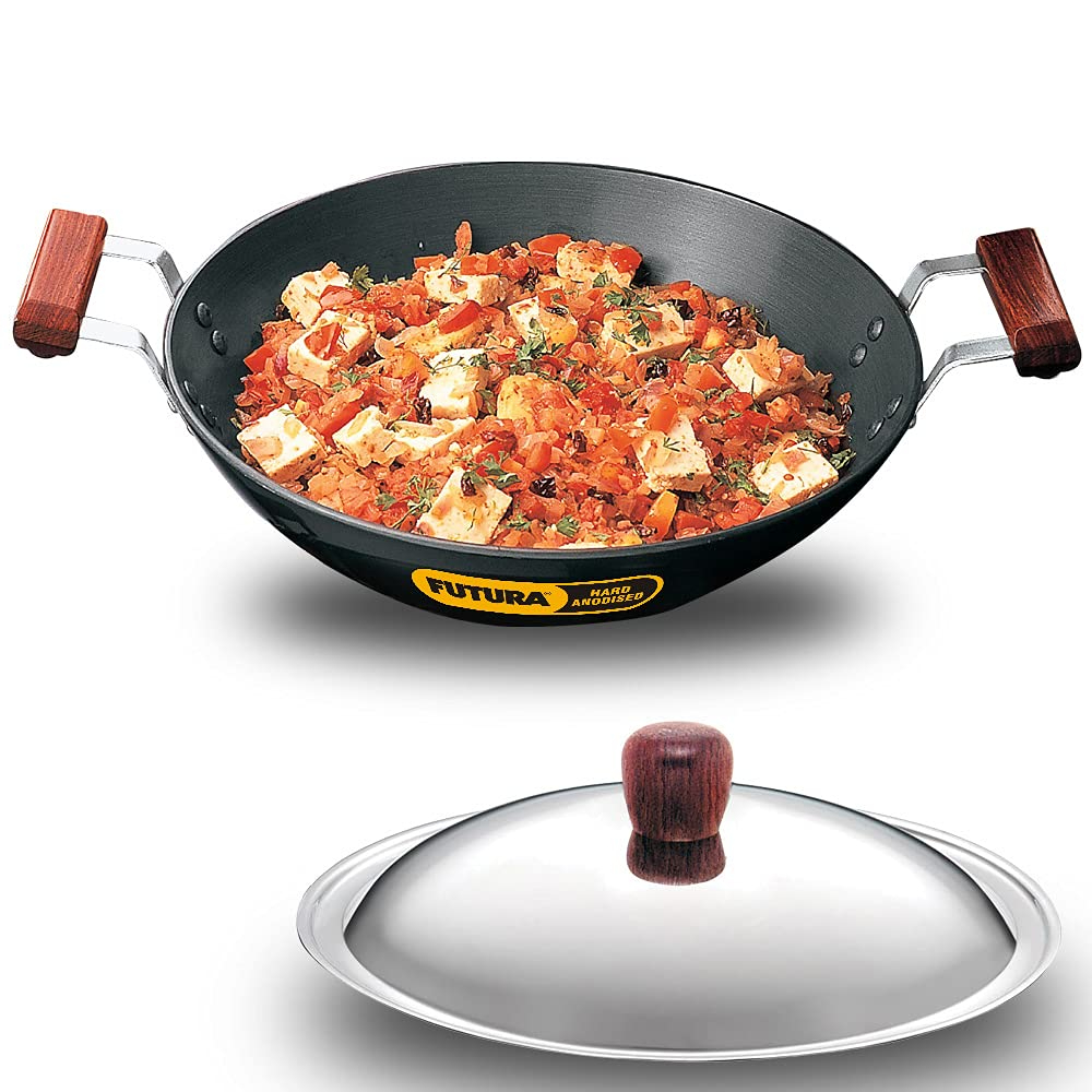 Hawkins Futura Hard Anodised 4.06 mm Deep-Fry Pan With Stainless Steel Lid 2.5 Ltr, 26 cm, Black