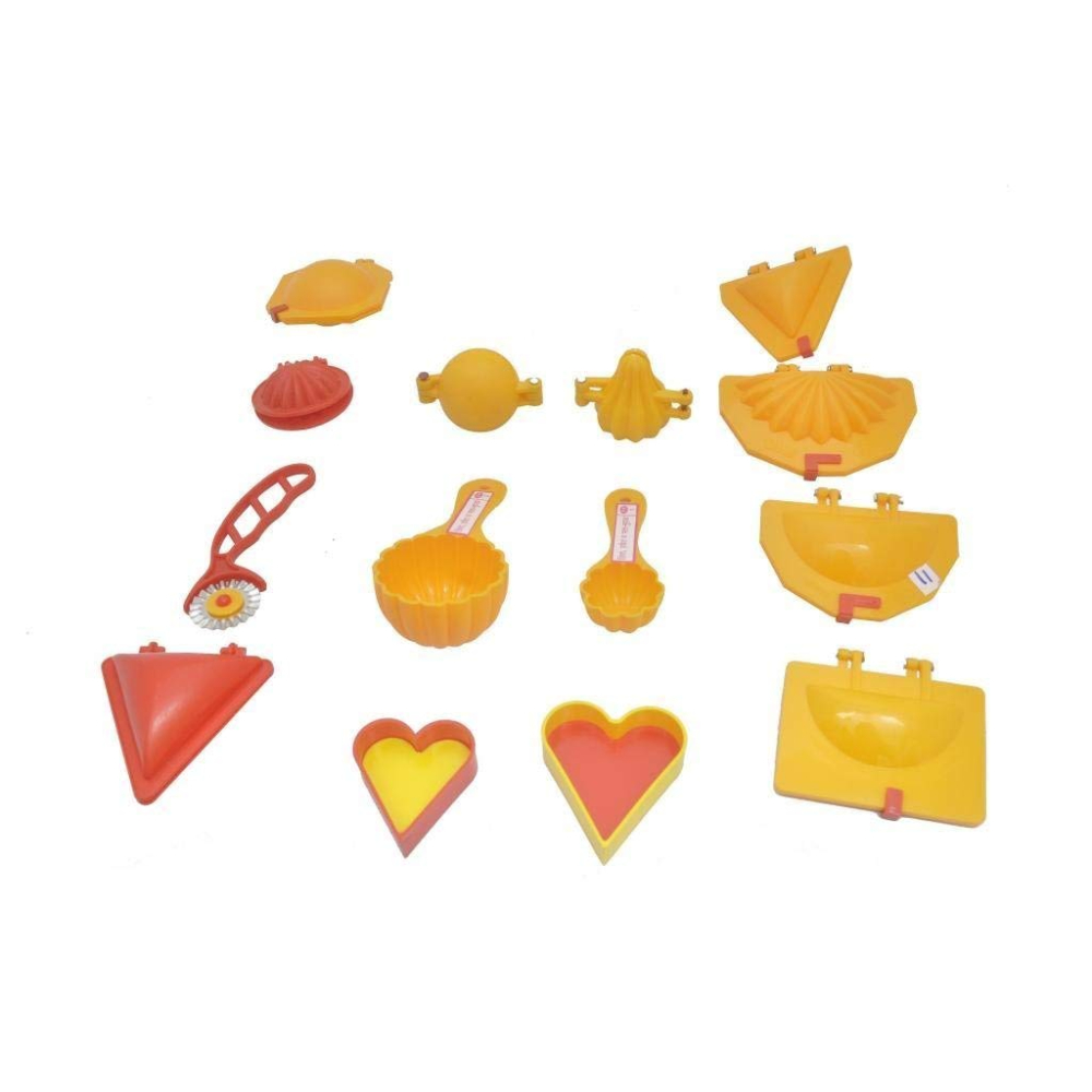 DS 14 Pcs Mould Combo Kachori, Suraj Kachori, Samosa, Cutlet, Karanji, Suraj Karanji, Ladoo, Prasad Scoop, Cutter, Sweet Mithai Chocolate Sancha Modak Mould