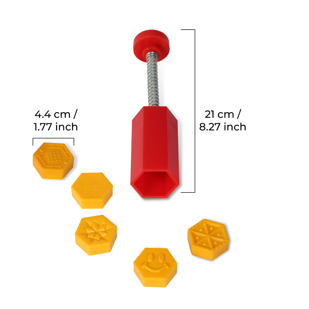 DS Hexagon Shape 5-Design Peda/Sweet Stamper, Plastic Mithai Cutter for Fast Stamping, Multicolor