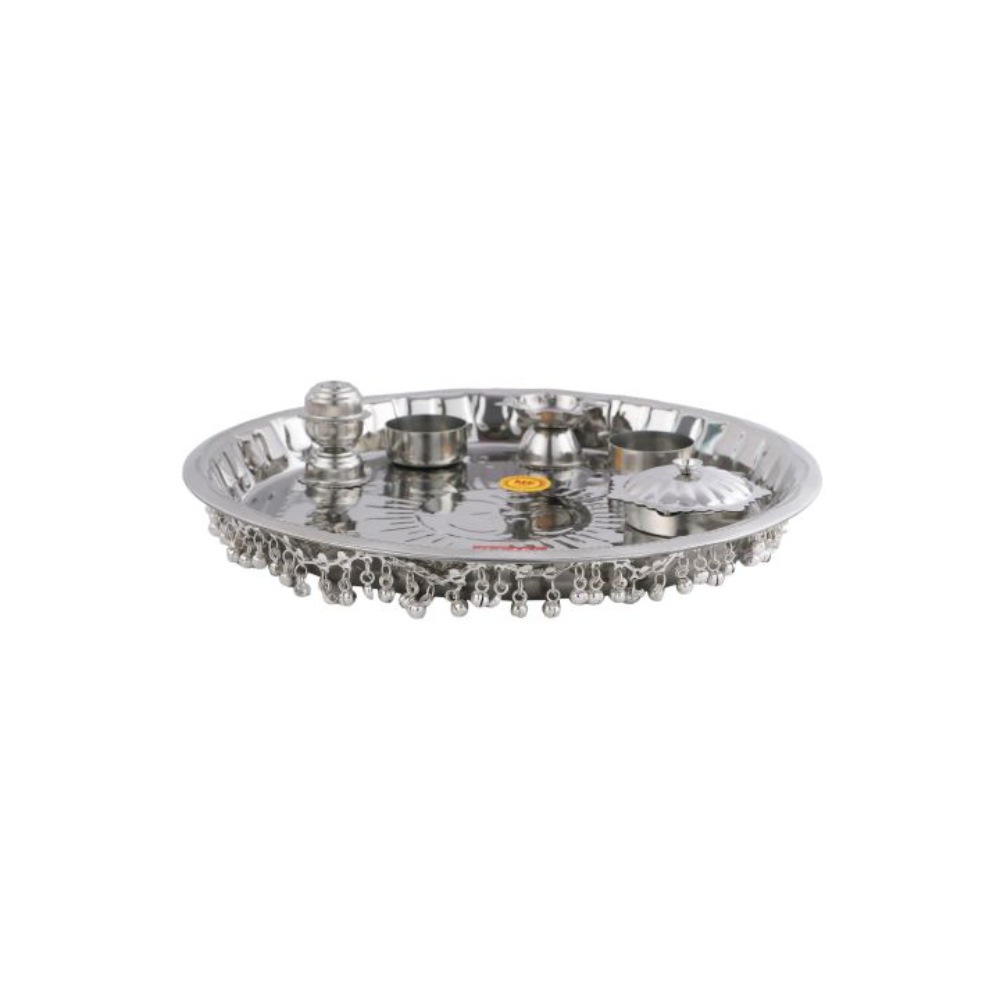 HAZEL Gungroo Pooja Steel Thali, Silver