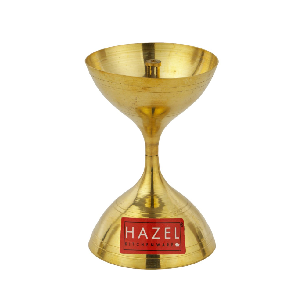 HAZEL Nanda Deep Brass Diya Oil Lamp Pooja, Large, Golden