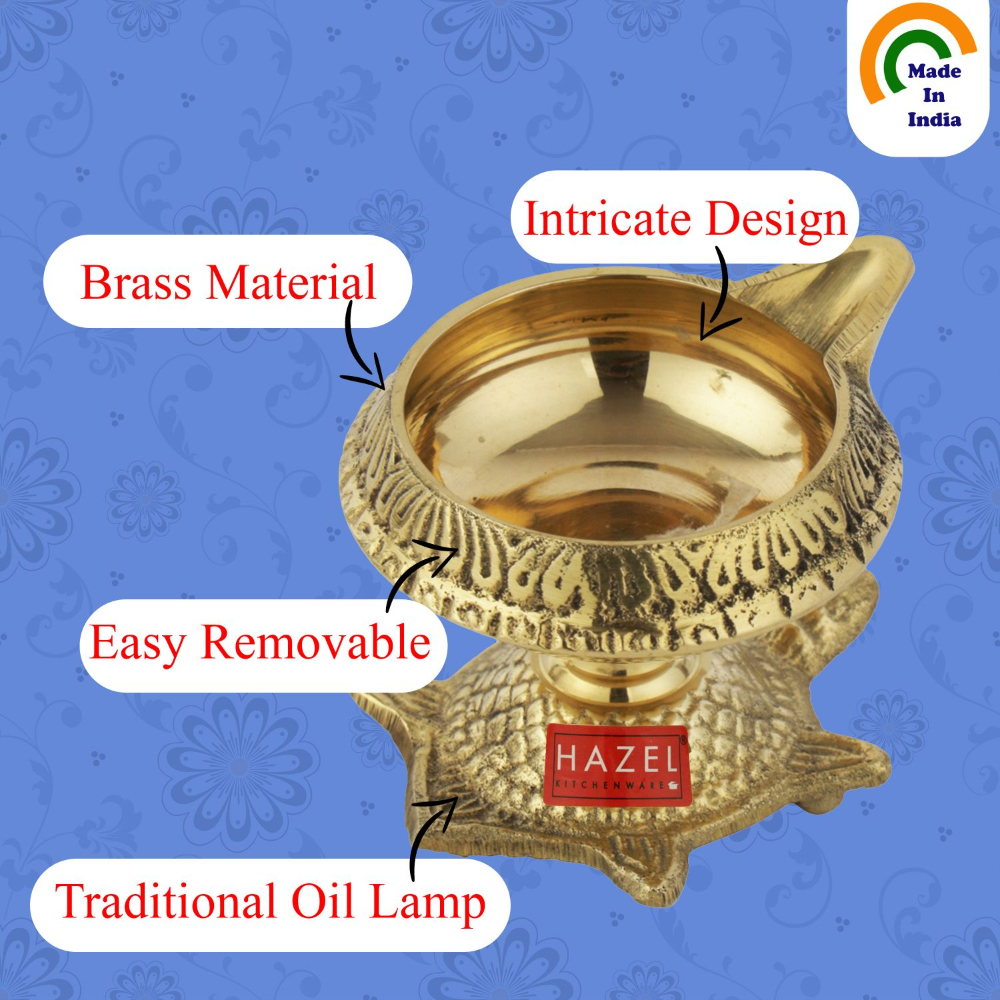 HAZEL Kanchua Kuber Brass Tortoise Diya, Small, Golden
