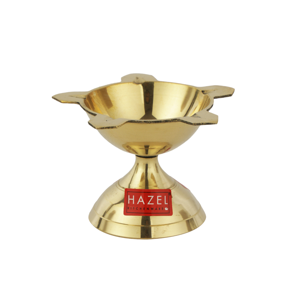HAZEL New Punch Deevi Brass Diya Oil Lamp, Golden