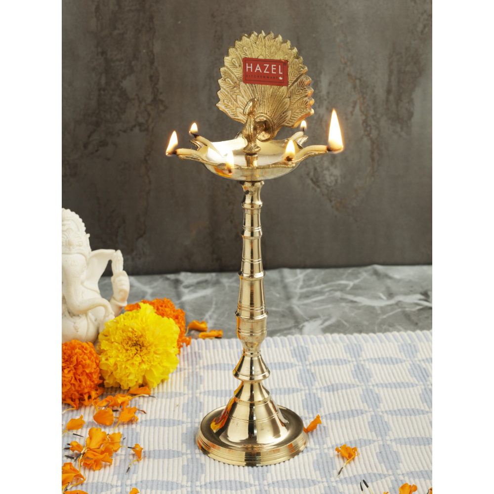 HAZEL Peacock Brass Samay Diwali Puja Diya Oil Samai