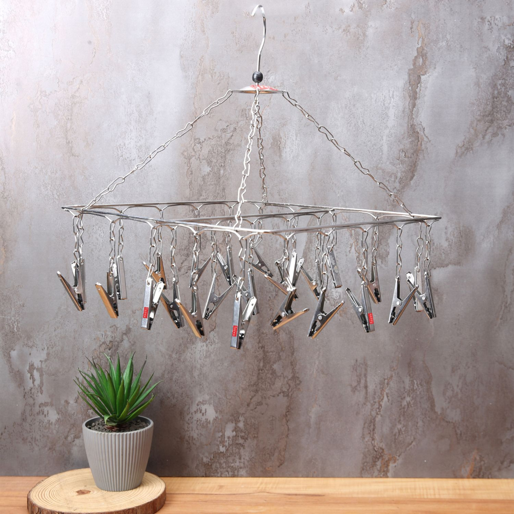 HAZEL Stainless Steel Sequare Hanger with Clips, Silver