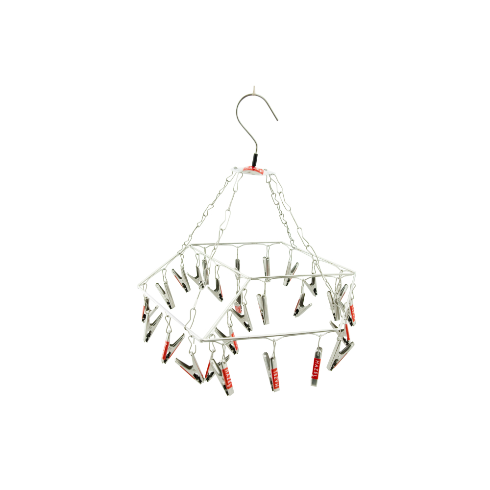 HAZEL Stainless Steel Hexagonal Kids Cloths Hanger with 24 Clips, Silver