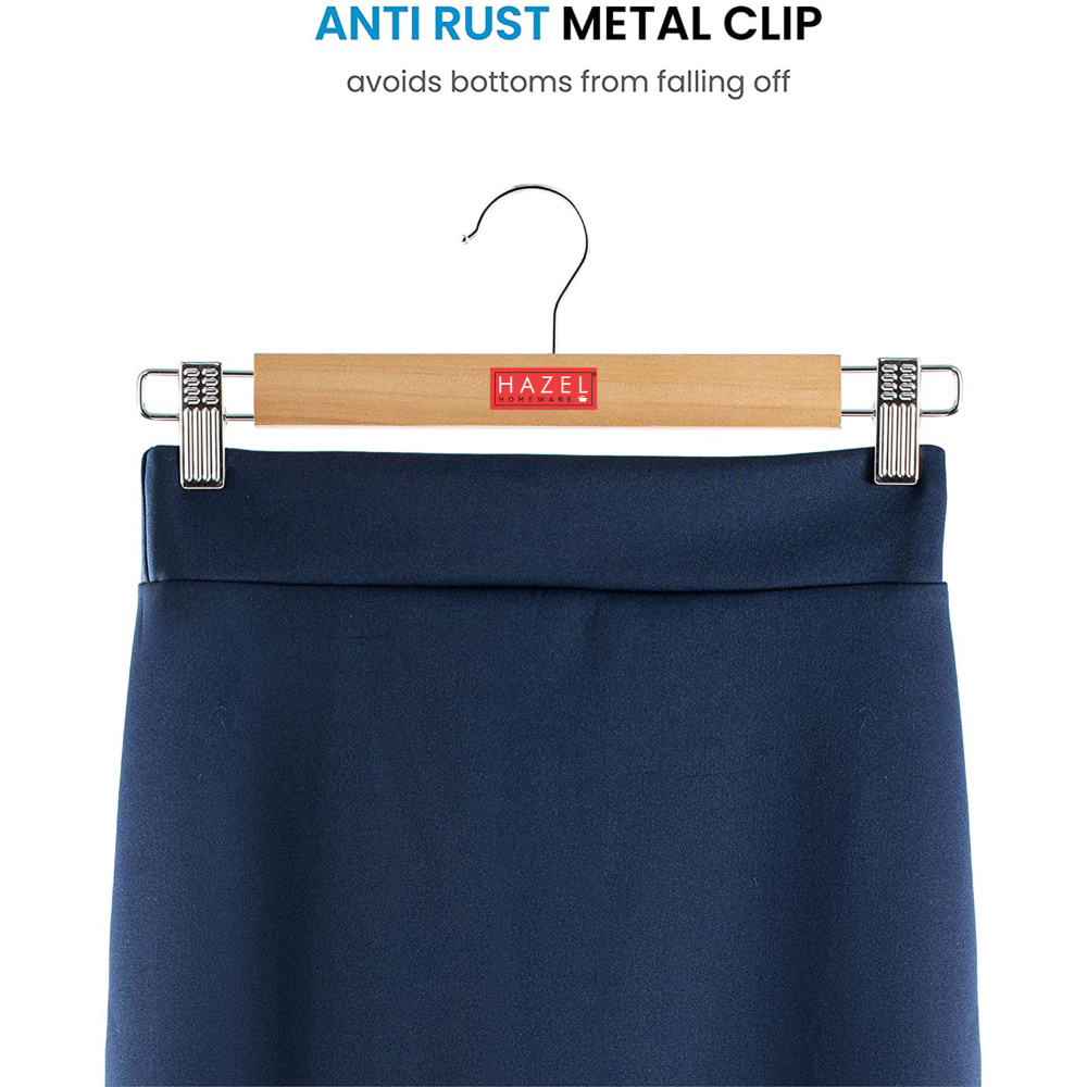HAZEL Hanger For Clothes Hanging | Stainless Steel Cloth Hanger | Wooden Pant Hanger for Storing Clothes | 13 inch Clothes Hanger