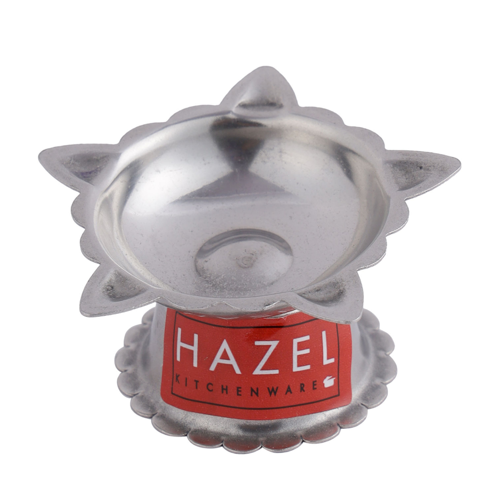 HAZEL Panchwati Diya for Puja | 5 Wati Wicks Oil Lamp Deep For Home Mandir Office Temple Pandol Pujan | Stainless Steel Diva Table Deepak For Pooja (6 x 3 cm)