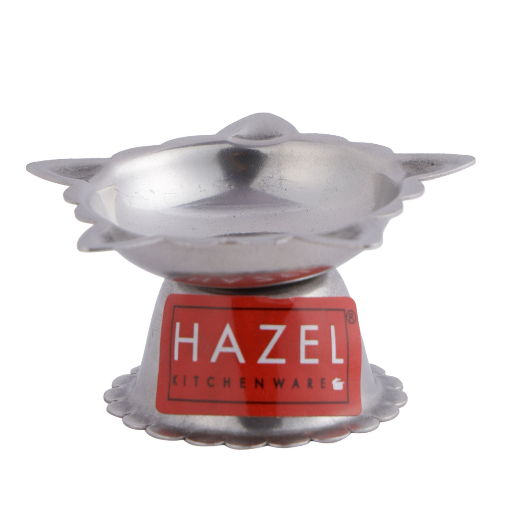 HAZEL Panchwati Diya for Puja | 5 Wati Wicks Oil Lamp Deep For Home Mandir Office Temple Pandol Pujan | Stainless Steel Diva Table Deepak For Pooja (6 x 3 cm)