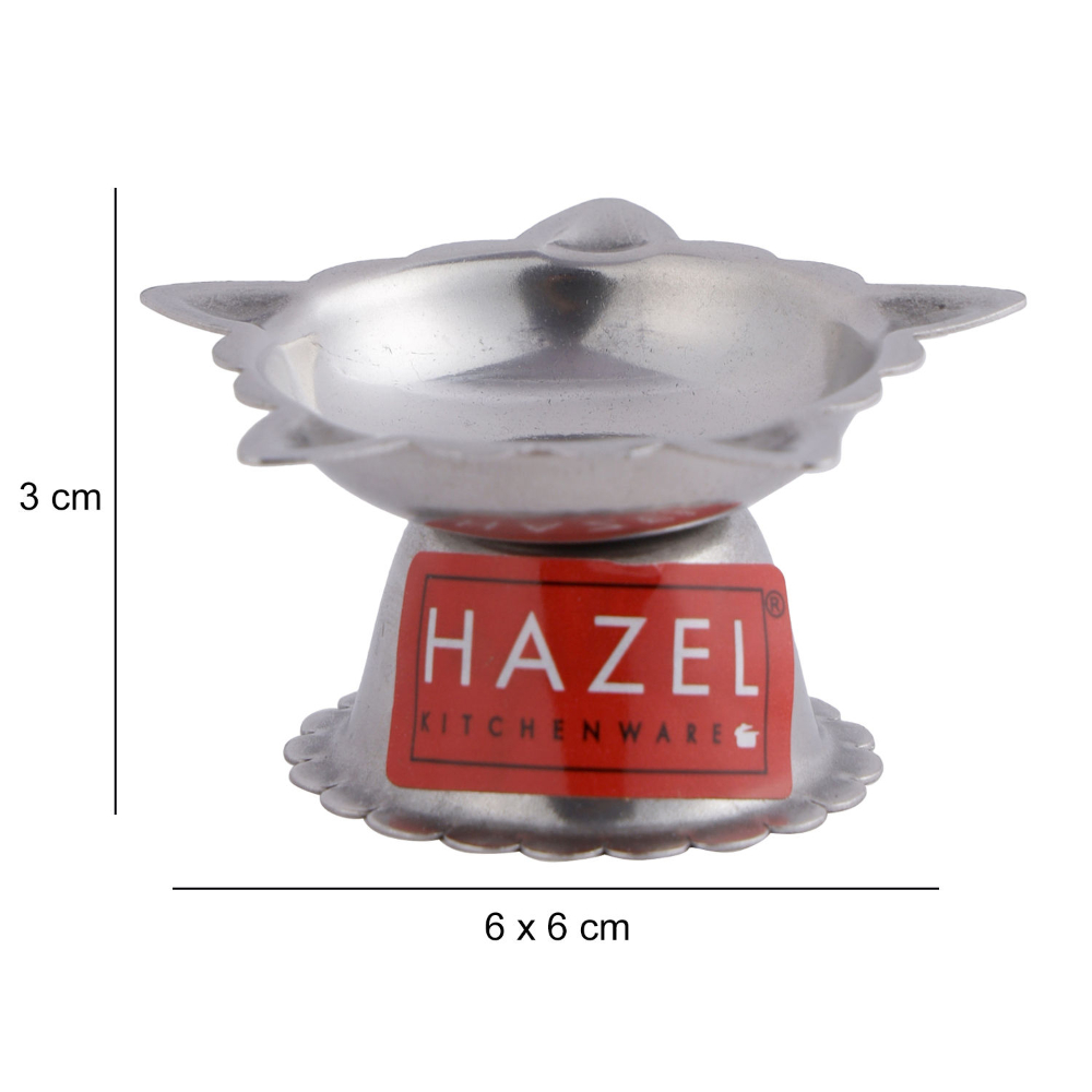 HAZEL Panchwati Diya for Puja | 5 Wati Wicks Oil Lamp Deep For Home Mandir Office Temple Pandol Pujan | Stainless Steel Diva Table Deepak For Pooja (6 x 3 cm)