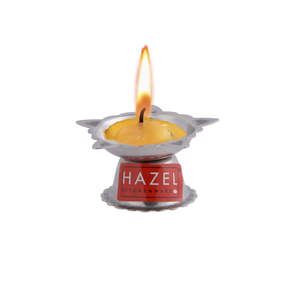 HAZEL Panchwati Diya for Puja | 5 Wati Wicks Oil Lamp Deep For Home Mandir Office Temple Pandol Pujan | Stainless Steel Diva Table Deepak For Pooja (6 x 3 cm)