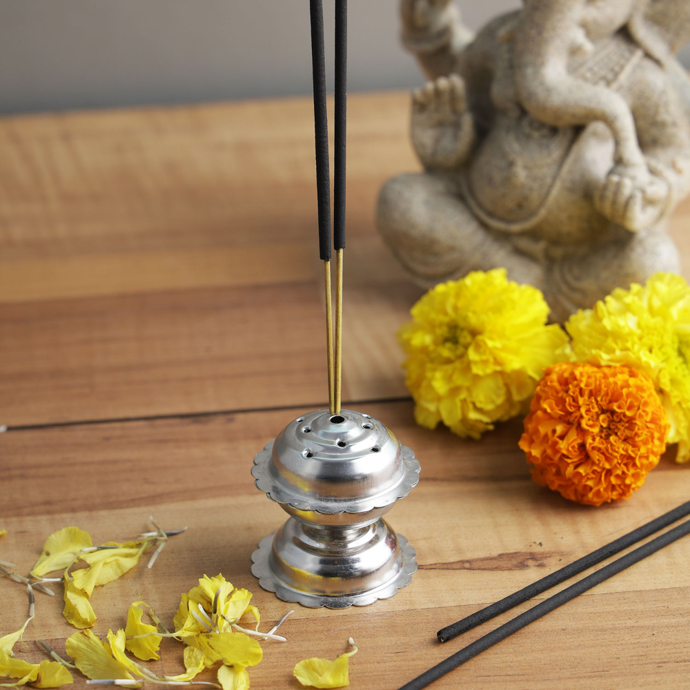 HAZEL Agarbatti Stand for Pooja | Stainless Steel Agarbatti Ghar for Puja | Udbatti Ghar Agardan For Home Mandir | Incense Stick Holder (4.2 x 4.2 cm)