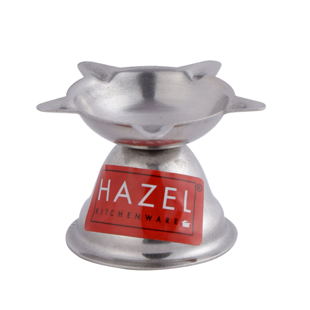 HAZEL Panchwati Diya for Puja | Stainless Steel Diva Table Deepak For Pooja | 5 Wati Wicks Oil Lamp Deep For Home Mandir Office Temple Pandol Pujan (5 x 3.5 cm)
