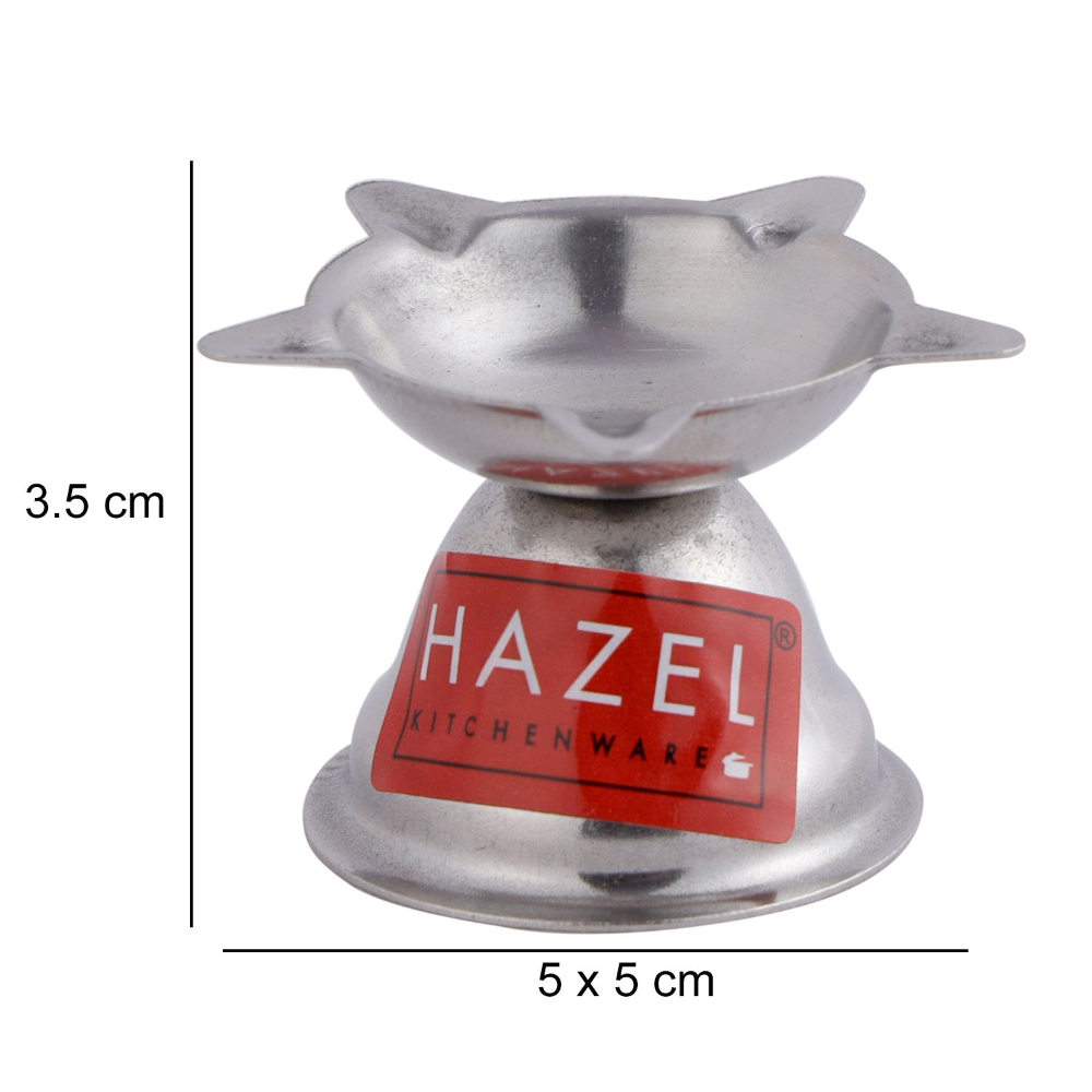 HAZEL Panchwati Diya for Puja | Stainless Steel Diva Table Deepak For Pooja | 5 Wati Wicks Oil Lamp Deep For Home Mandir Office Temple Pandol Pujan (5 x 3.5 cm)