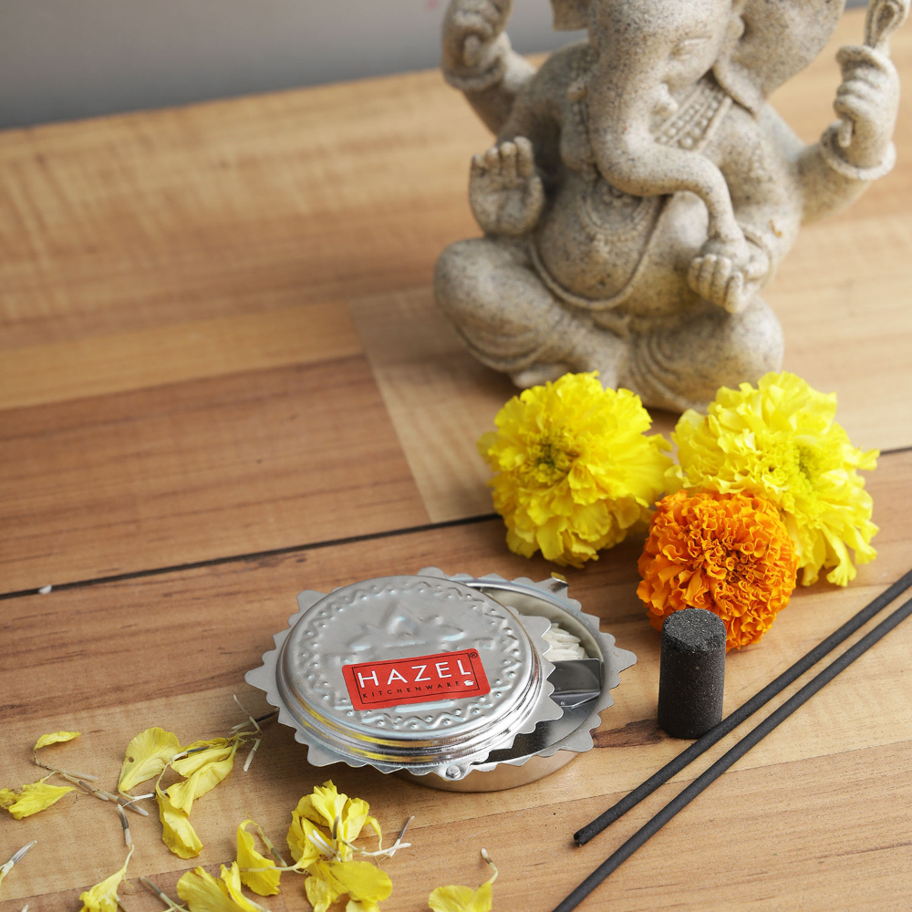 HAZEL Kumkum Box For Puja | Stainless Steel Haldi Kunku Karanda Koiri For Pooja | Kalash Shape Haldi Kumkum Holder For Mandir Home (7 x 2.5 cm)
