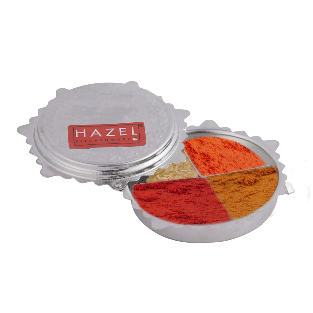 HAZEL Kumkum Box For Puja | Stainless Steel Haldi Kunku Karanda Koiri For Pooja | Kalash Shape Haldi Kumkum Holder For Mandir Home (7 x 2.5 cm)