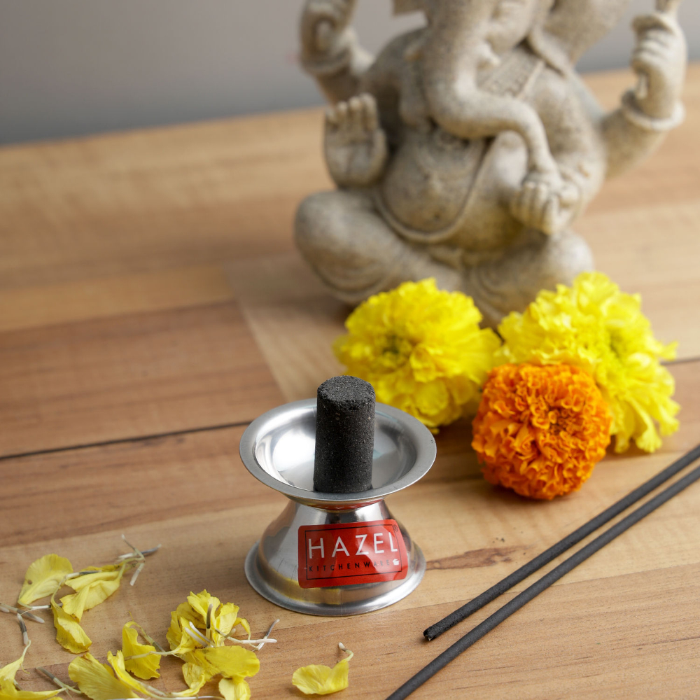 HAZEL Fulwati Diya for Puja | Stainless Steel Fulvat Table Diva Deepak For Pooja | Oil Lamp Deep For Home Mandir Office Temple Pandol Pujan (5 x 3.8 cm)