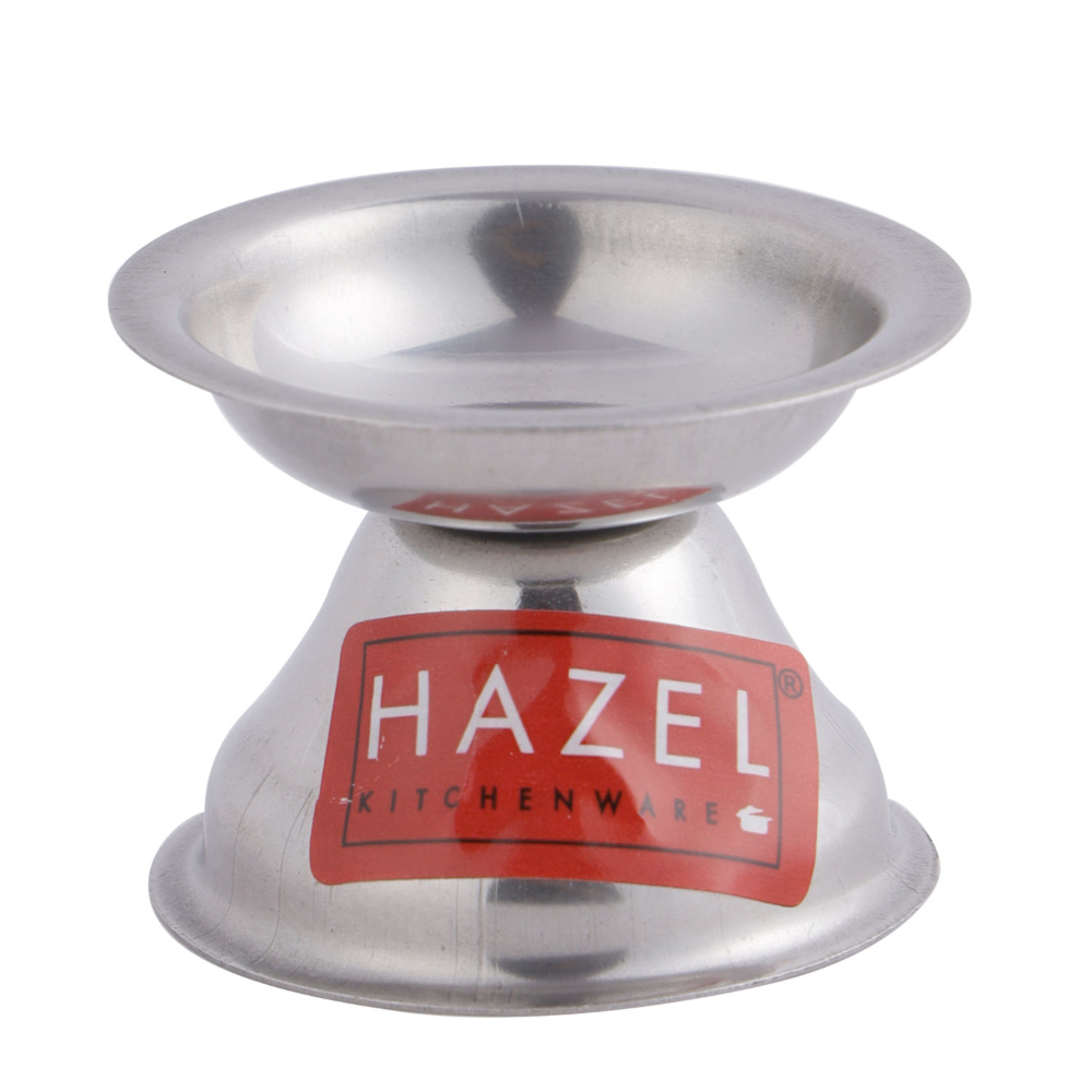 HAZEL Fulwati Diya for Puja | Stainless Steel Fulvat Table Diva Deepak For Pooja | Oil Lamp Deep For Home Mandir Office Temple Pandol Pujan (5 x 3.8 cm)
