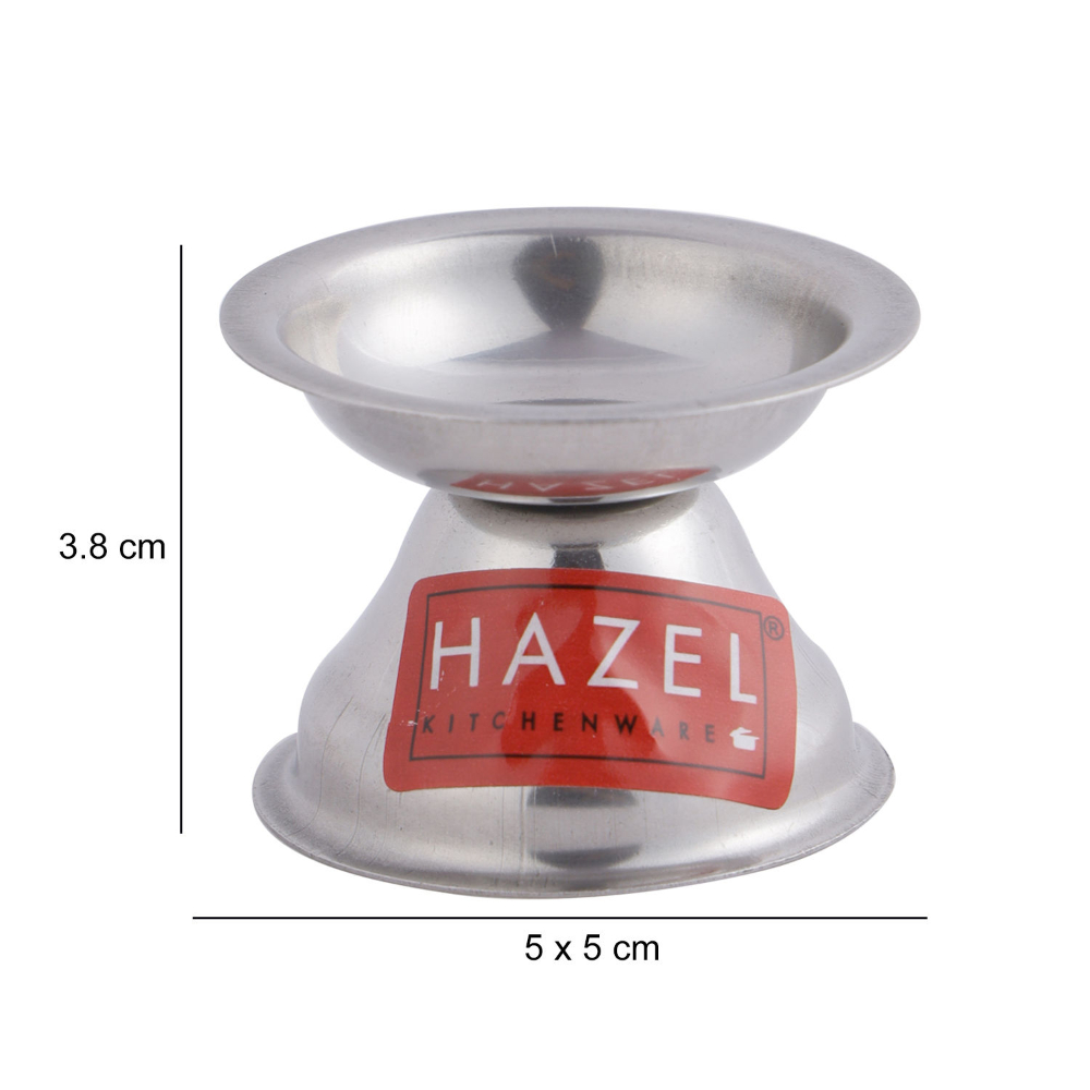 HAZEL Fulwati Diya for Puja | Stainless Steel Fulvat Table Diva Deepak For Pooja | Oil Lamp Deep For Home Mandir Office Temple Pandol Pujan (5 x 3.8 cm)