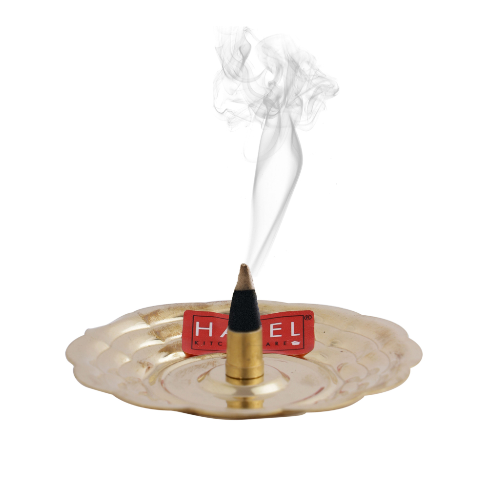 HAZEL Dhoop Stand For Puja | Brass Dhoop Batti Holder | Incense Stick Stand with Ash Catcher For Pooja | Dhup Stick Stand (8 x 1.5 cm)