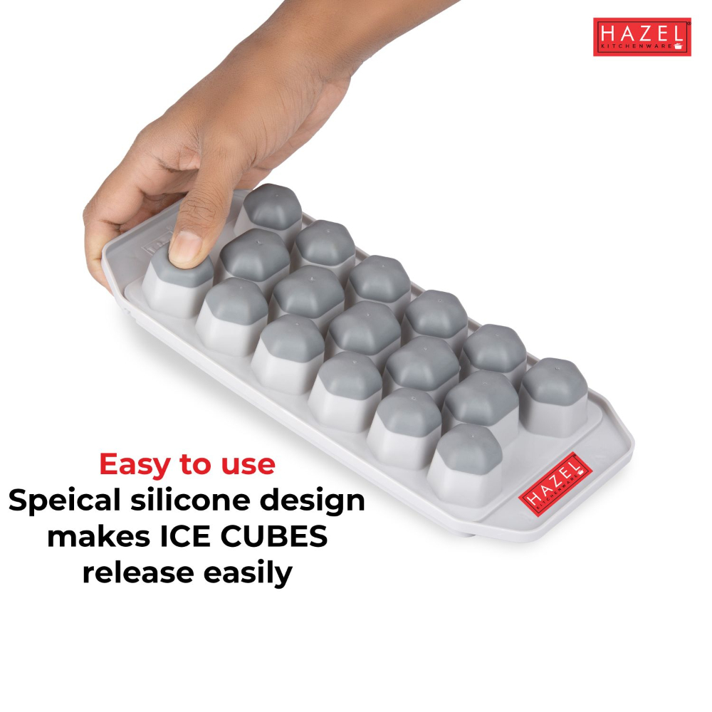 HAZEL Ice Cube Tray with Honeycomb Design & Silicone at Bottom for Easy Removal, Grey