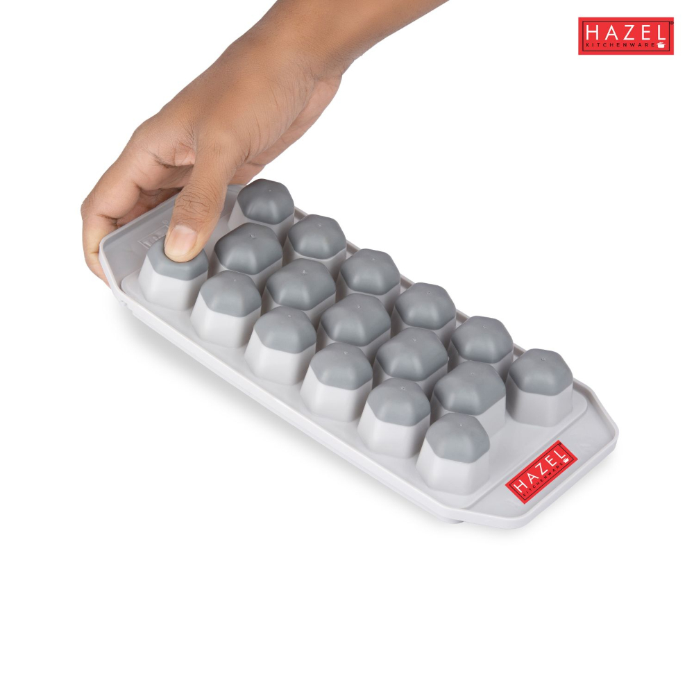 HAZEL Ice Cube Tray with Honeycomb Design & Silicone at Bottom for Easy Removal, Grey