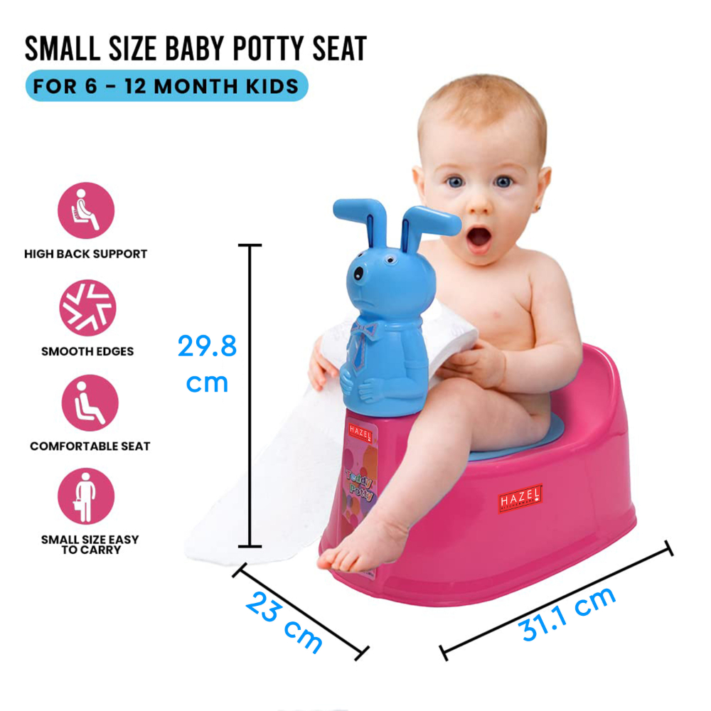 HAZEL Baby Potty Training Seat for Small Kids | Teddy Face Potty Toilet Chair With Closing Lid For Small Children, Inflants and Toddler (6-18 Month Kids) Small | Pink