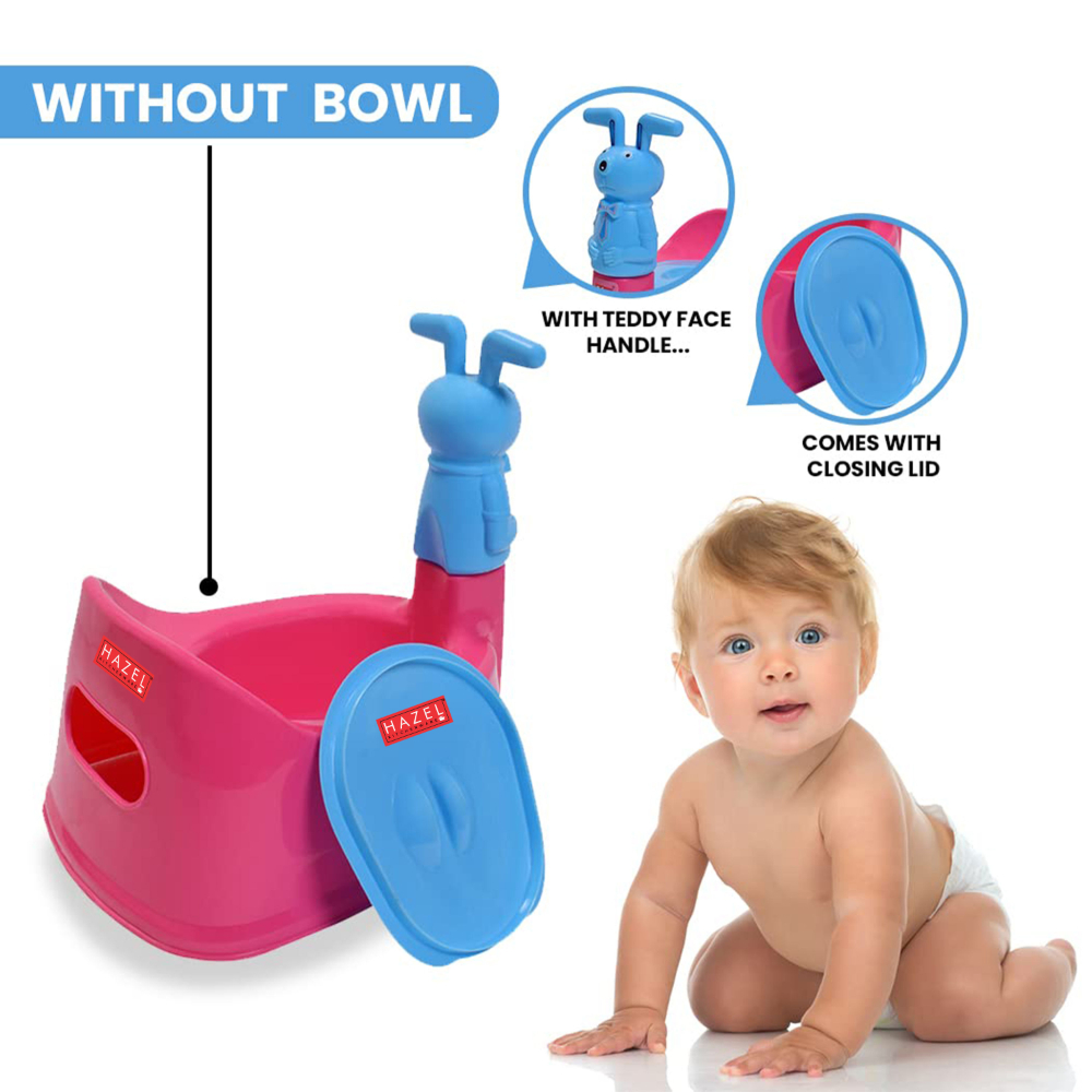 HAZEL Baby Potty Training Seat for Small Kids | Teddy Face Potty Toilet Chair With Closing Lid For Small Children, Inflants and Toddler (6-18 Month Kids) Small | Pink