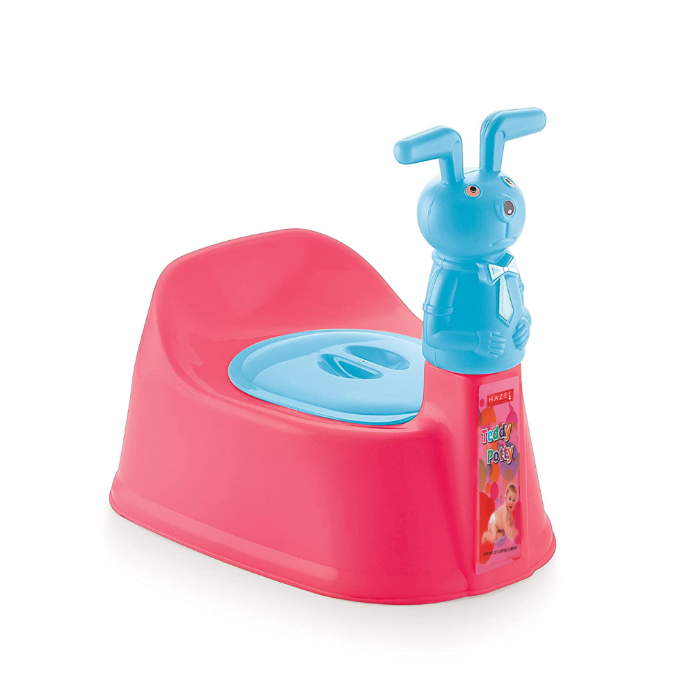HAZEL Baby Potty Training Seat for Small Kids | Teddy Face Potty Toilet Chair With Closing Lid For Small Children, Inflants and Toddler (6-18 Month Kids) Small | Pink