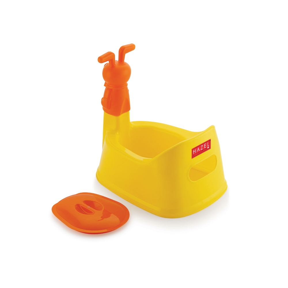 HAZEL Baby Potty Training Seat for Small Kids | Teddy Face Potty Toilet Chair With Closing Lid For Small Children, Inflants and Toddler (6-18 Month Kids) Small | Yellow