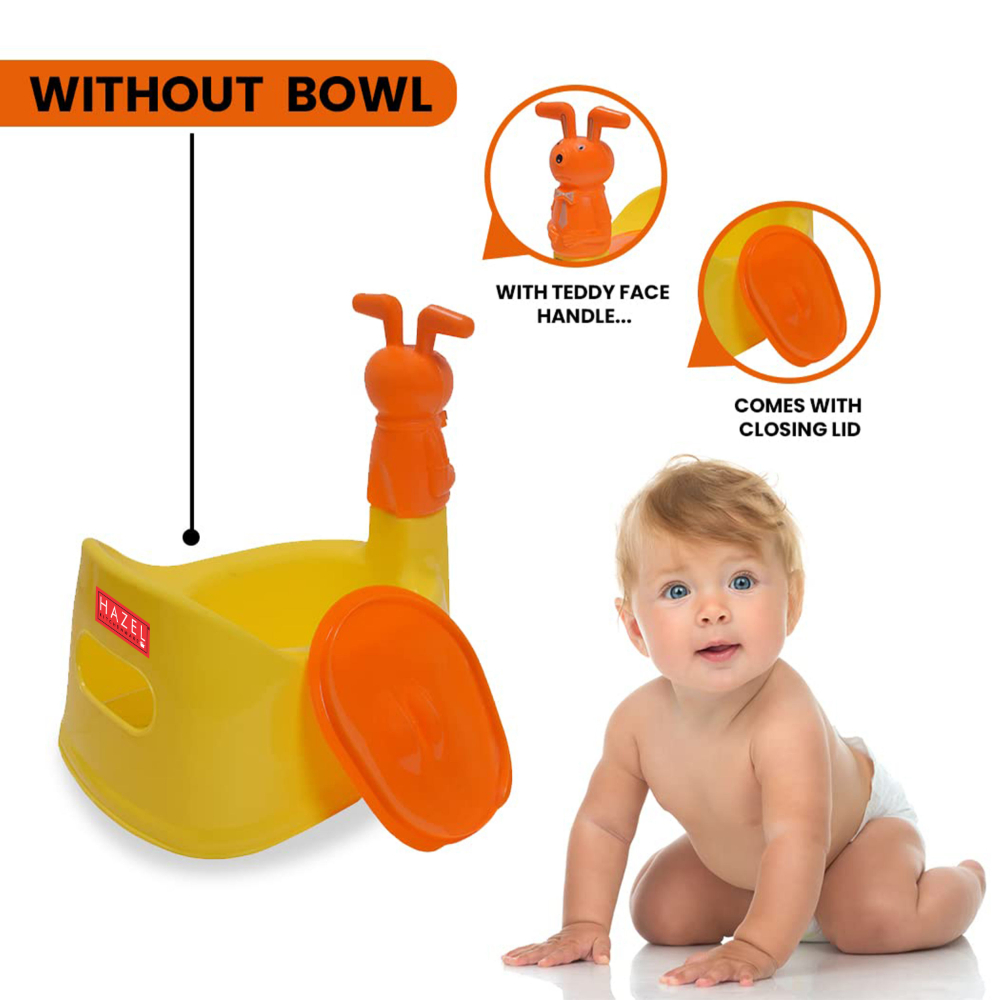 HAZEL Baby Potty Training Seat for Small Kids | Teddy Face Potty Toilet Chair With Closing Lid For Small Children, Inflants and Toddler (6-18 Month Kids) Small | Yellow
