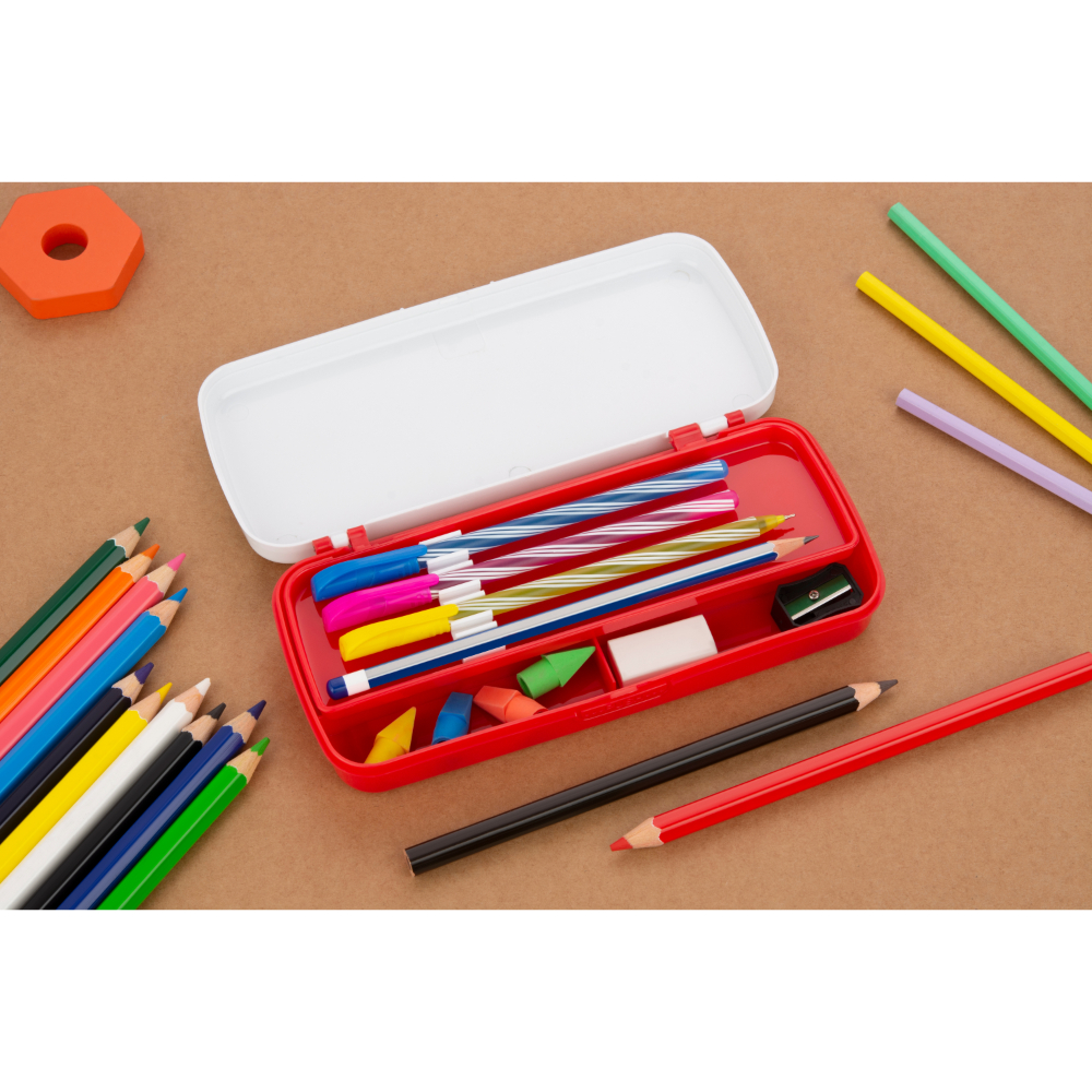 HAZEL Pen Box For Stationary Organisers for Kids | Perfect pencil Box with Separator for School Kids | Crayon Box Storage For Stationary Box, Red