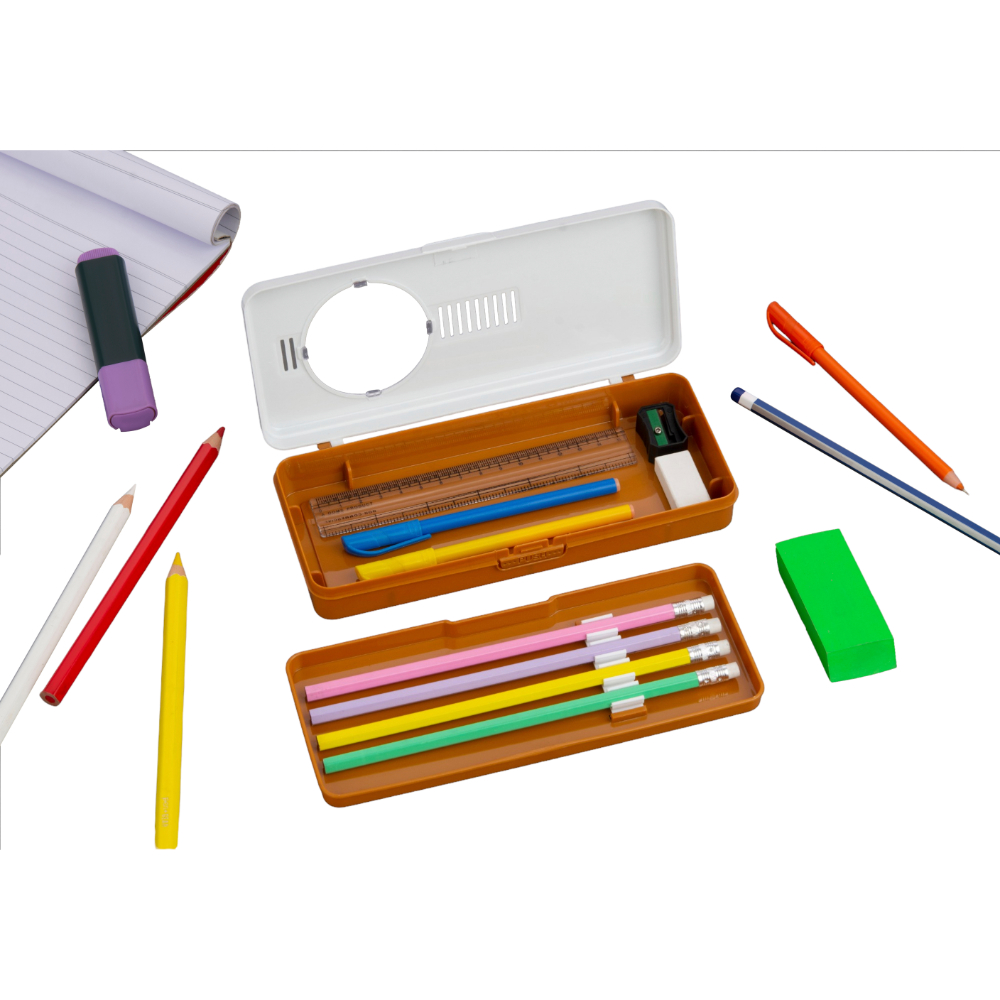 HAZEL Pencil Box for Art Organizer and Storage | Creative Crayon Box for Stationary Box | Compass Box with Separator for School Kids, Brown