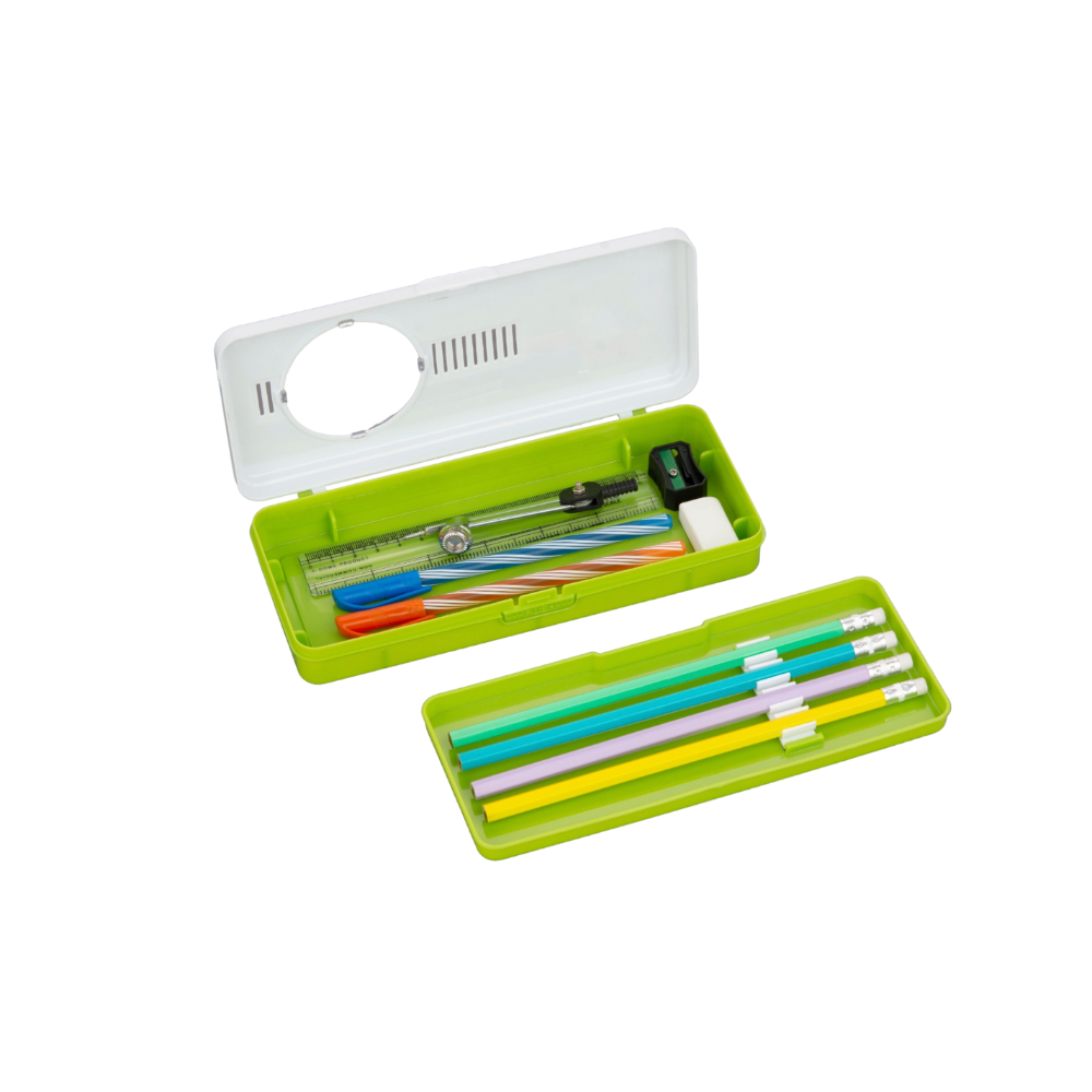 HAZEL Pencil Box for Art Organizer and Storage | Creative Crayon Box for Stationary Box | Compass Box with Separator for School Kids, Green