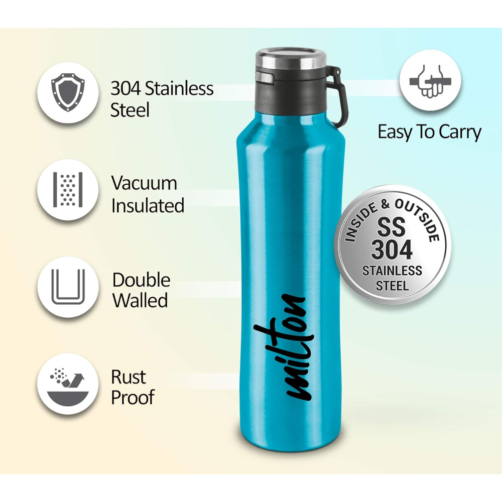 Milton Gulp 600 Thermosteel 24 Hours Hot or Cold Water Bottle, 575 ML, Blue