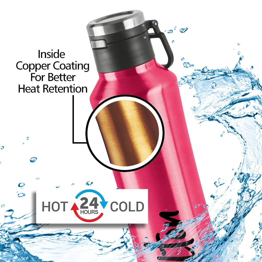 Milton Gulp 600 Thermosteel 24 Hours Hot or Cold Water Bottle, 575 ML, Pink