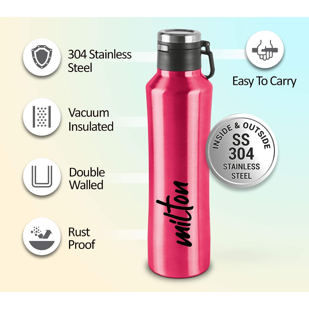 Milton Gulp 600 Thermosteel 24 Hours Hot or Cold Water Bottle, 575 ML, Pink