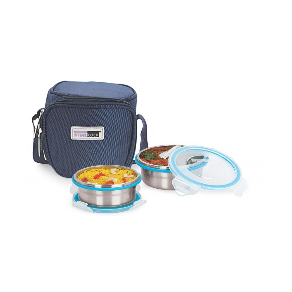Steel Lock HL- 1321 Airtight 2 pc Lock Steel Lunch / Meal/Tiffin Box with Insulated bag