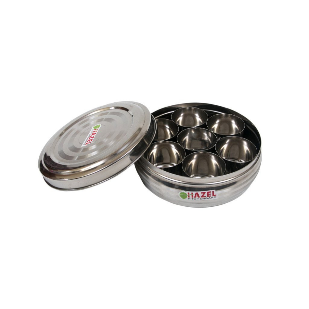 HAZEL Steel Masala Dabba, Stainless Steel, Silver