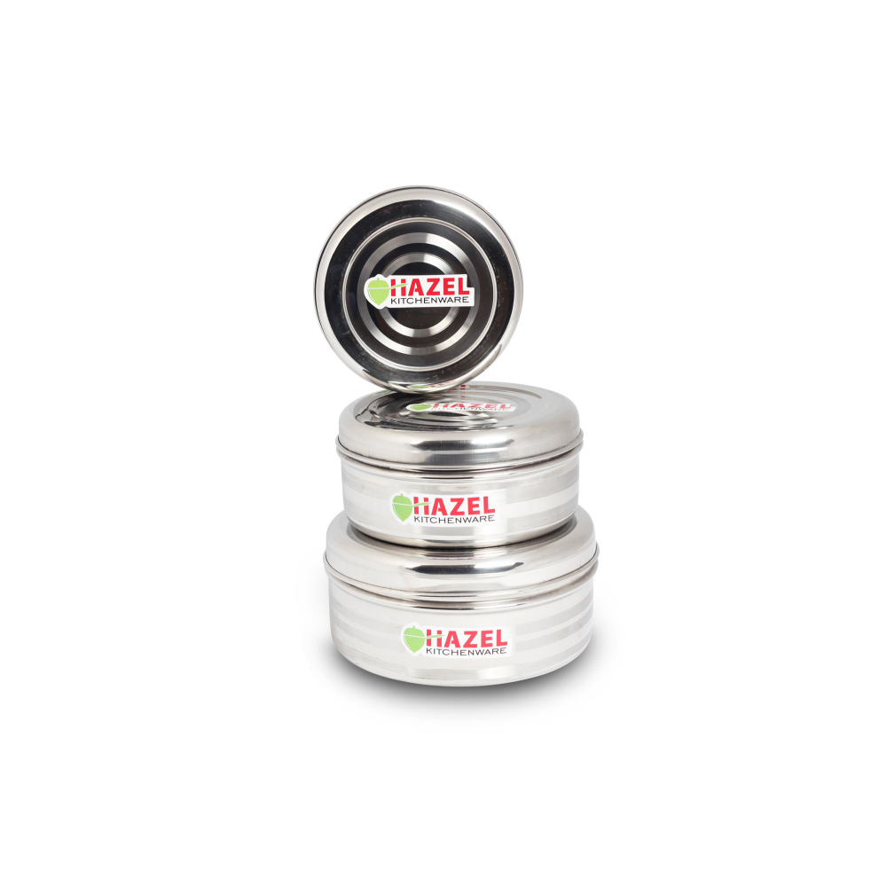 HAZEL Stainless Steel Kitchen Storage Containers, 250 ml To 850 ml, Sliver, Set Of 3