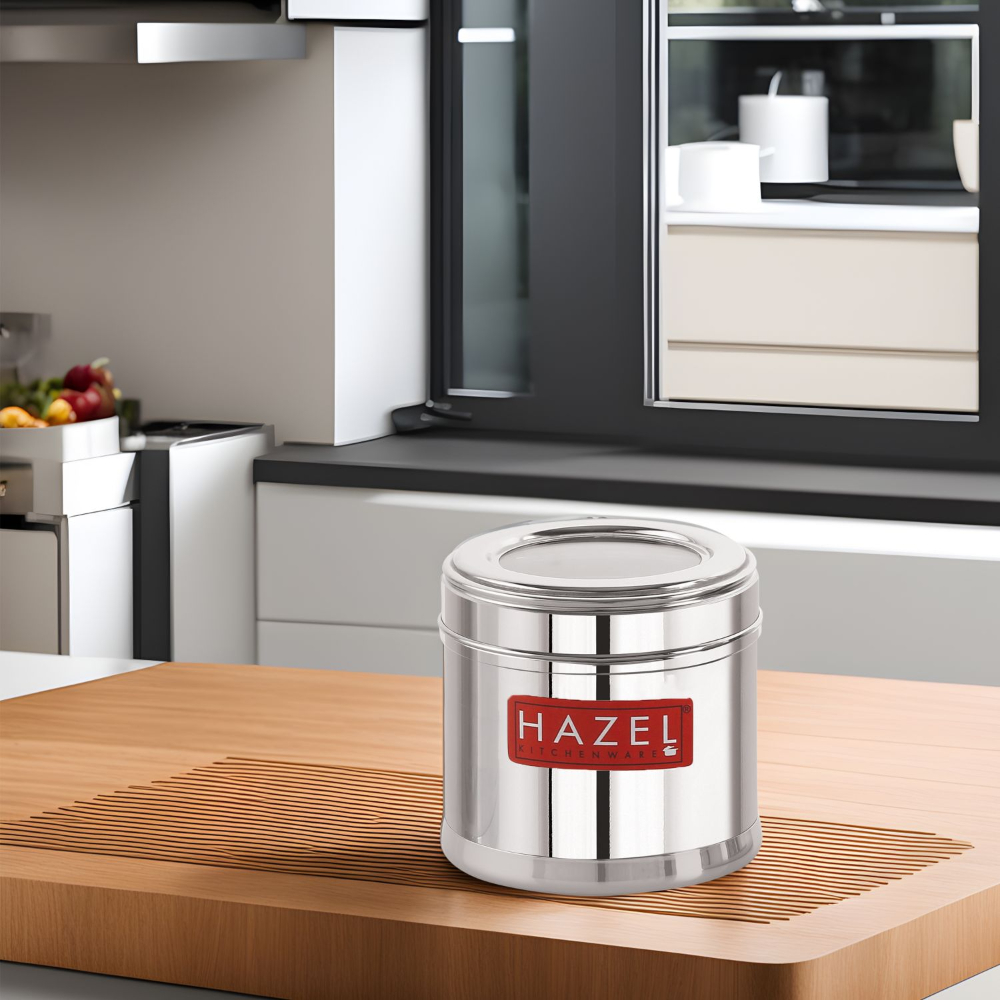 HAZEL Masala Box for Kitchen with Airtight Lid | Stainless Steel Top See Through Storage Containers for Kitchen Air tight, 300 ML