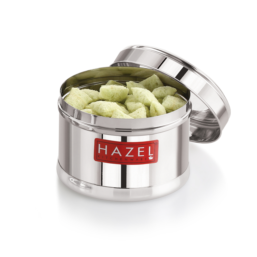 HAZEL Stainless Steel Containers for Kitchen | Top See Through Stainless Steel Airtight Masala Box for Kitchen Storage with Airtight Lid, 750 ML