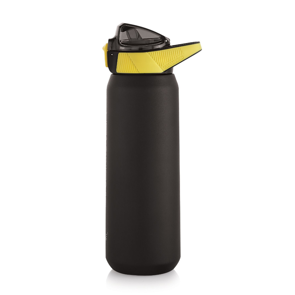 Sizzle Iris Vacuum Insulated Flask Double Wall Hot & Cold Sipper Water Bottle with Press Button Mechanism for One Hand Use | 800 ML | Keeps 12 Hours Hot Or 24 Hours Cold | Black