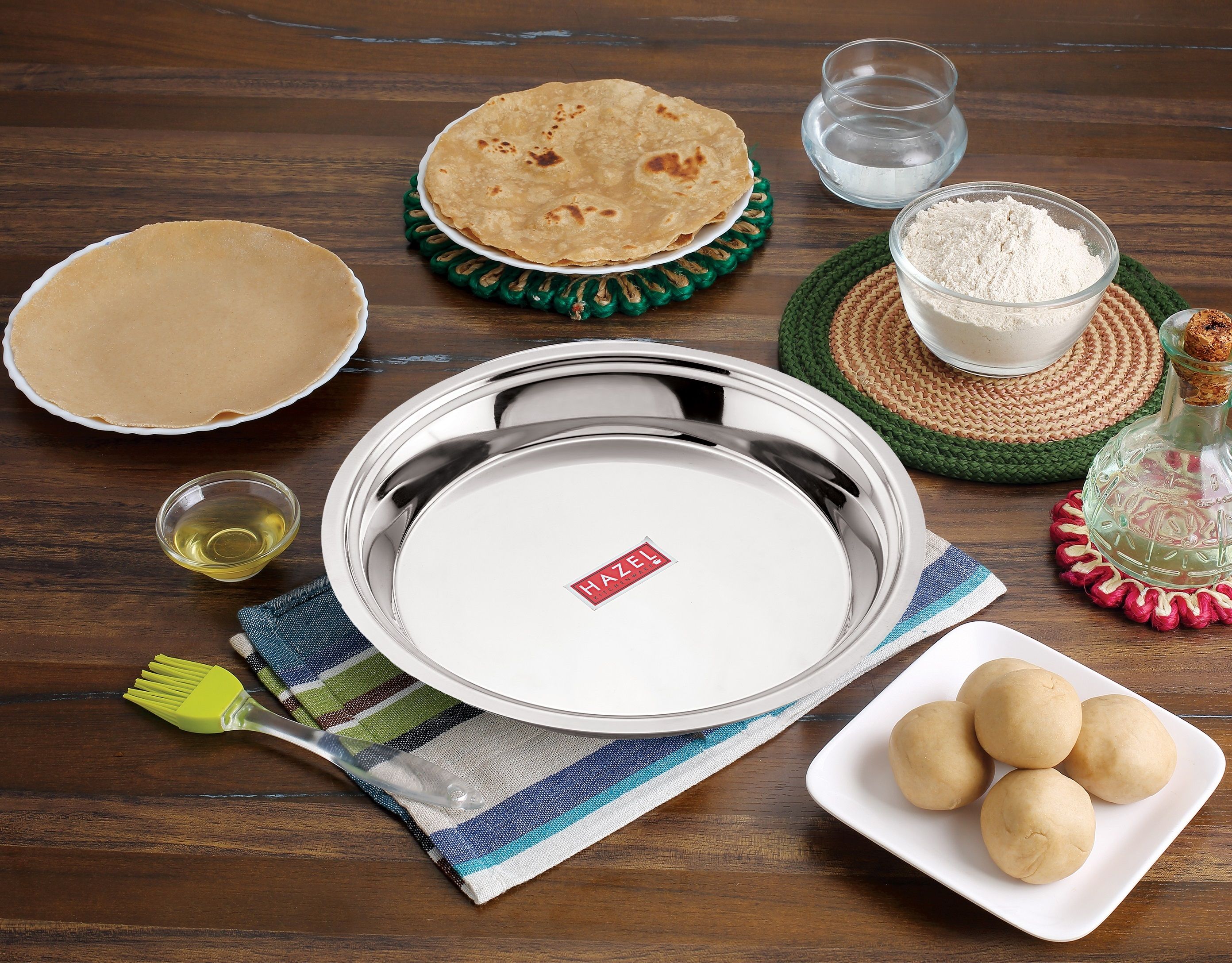 HAZEL Stainless Steel Parat | Steel Parat For Dough Flour Kneading |Atta Parat Steel For Kitchen Big Size, 39 cm, 4700 ML