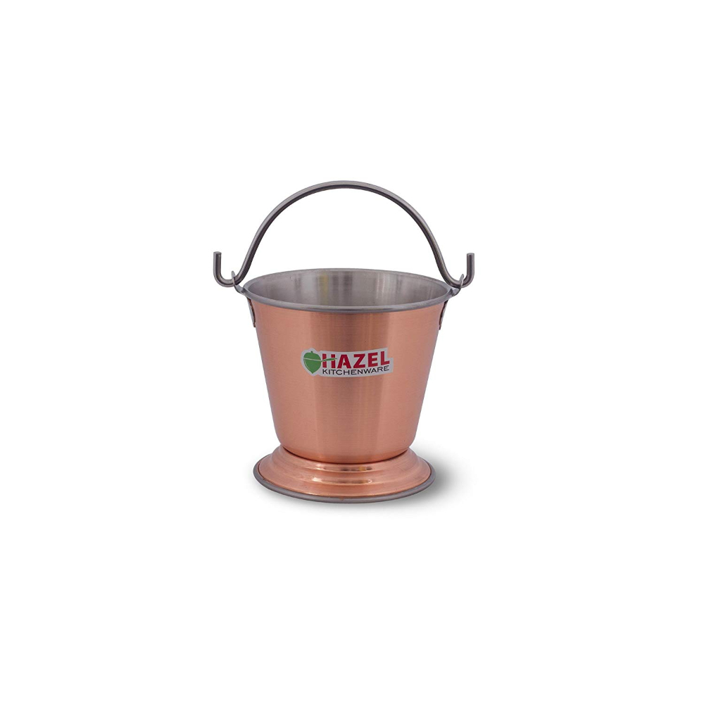 HAZEL Food Curry Dal Serving Stainless Steel Bucket (800 ml), Silver & Copper