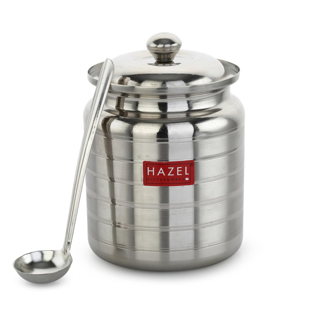 HAZEL Stainless Steel Ghee Pot with Spoon | Oil Containers for Kitchen with Lid, 450 ML