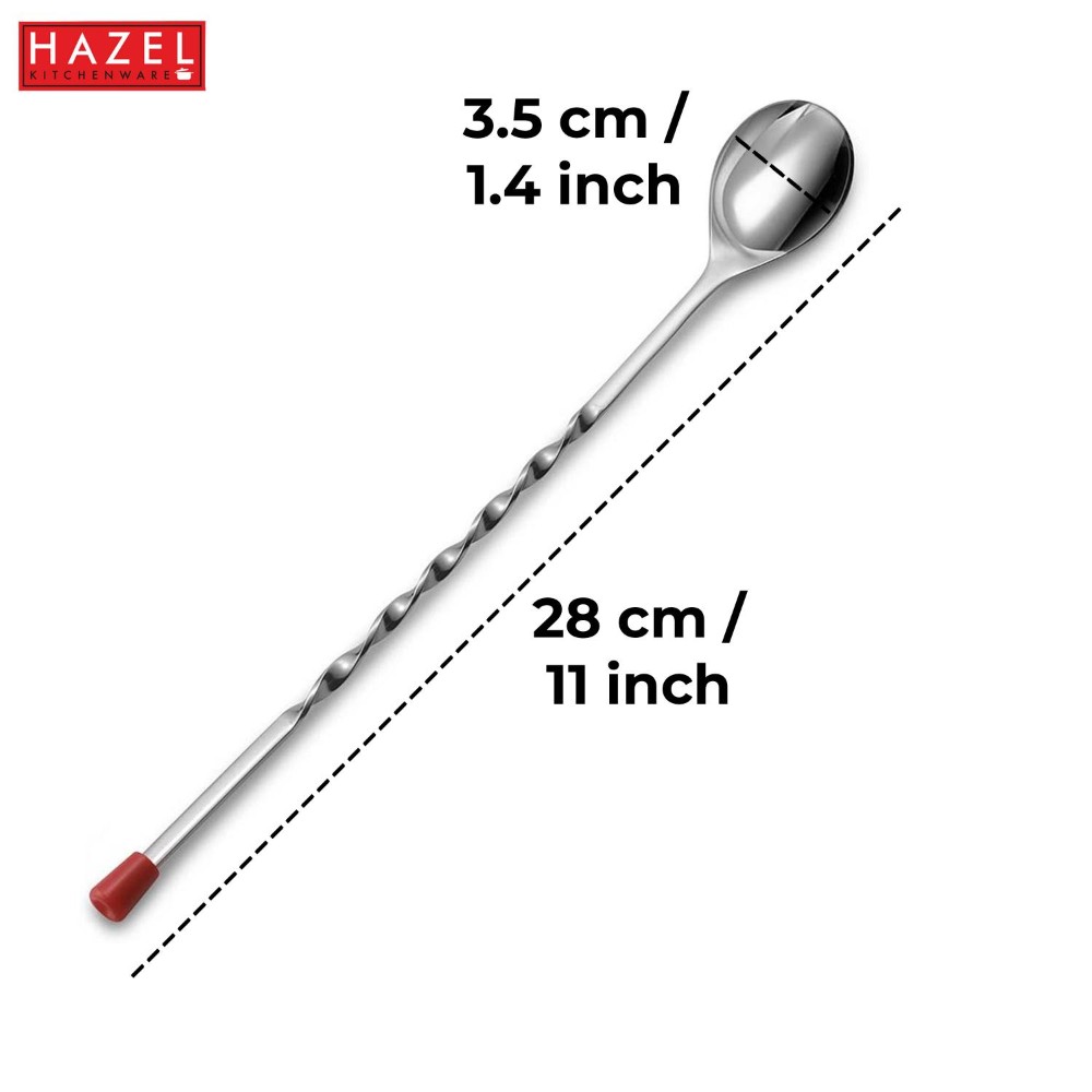 HAZEL Stainless Steel Bar Spoon | Teardrop Twisted Design Bar Stirrer With Red Knob