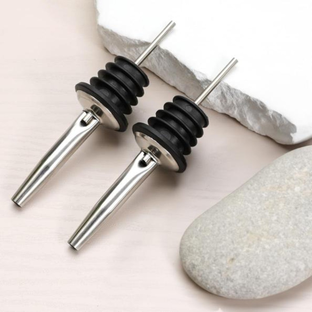 HAZEL Stainless Steel Bottle Pourer | Metal Pourer for all bottles, Set of 2, Silver