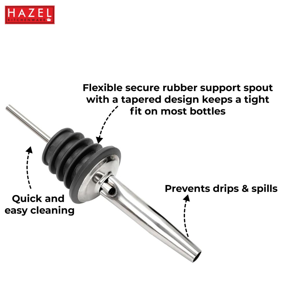 HAZEL Stainless Steel Bottle Pourer | Metal Pourer for all bottles, Set of 6, Silver