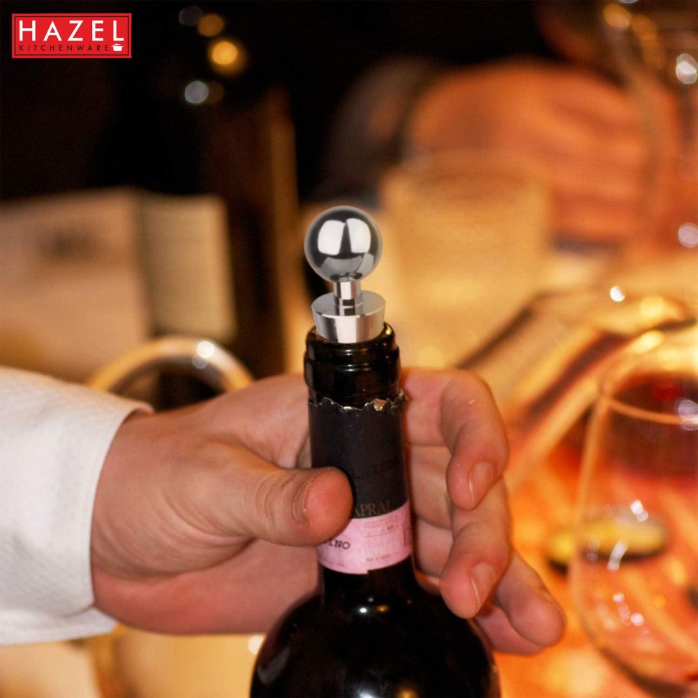 HAZEL Stainless Steel bottle cork | Wine Bottle Stopper with Rubber Grip, Silver